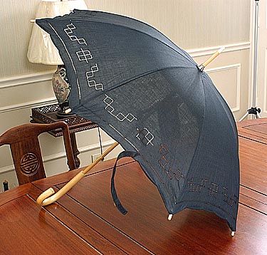 Black Hemstitch Parasols. 19" ( 38" Full Open) - Click Image to Close